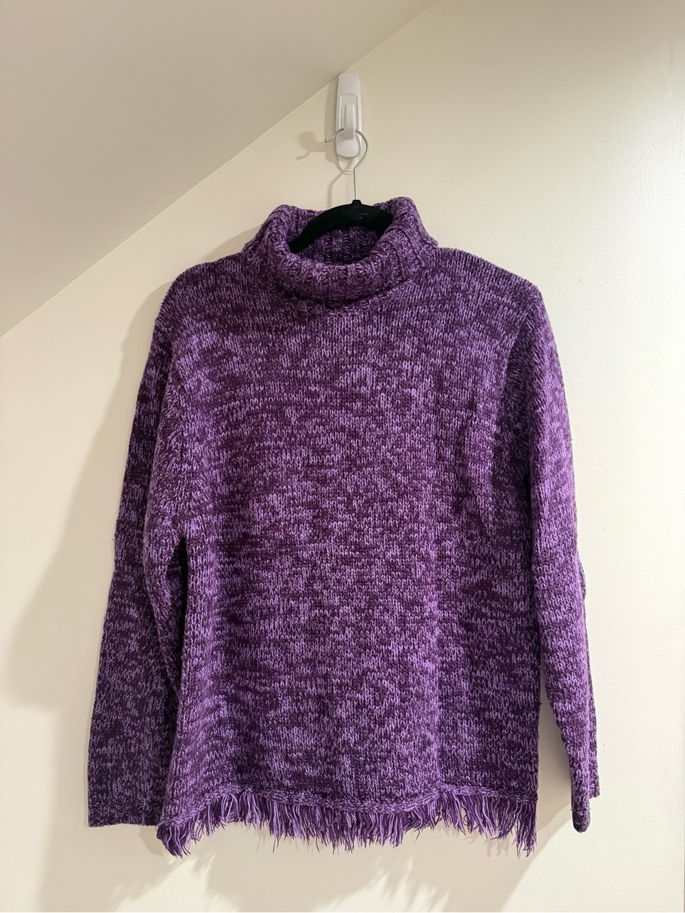 Vintage Victoria Jones Purple Marled Turtleneck Sweater with Fringe